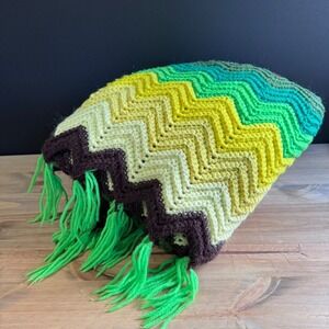 Vintage‎ Green and Yellow Chevron Handmade Crochet Throw Blanket Couch Blanket